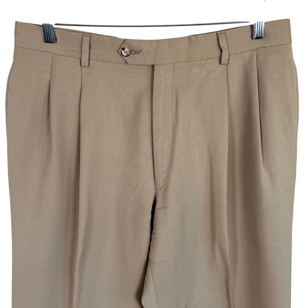 Joseph A Bank Executive Pleated Dress Pants Mens 34x32 Tan 100% Wool read